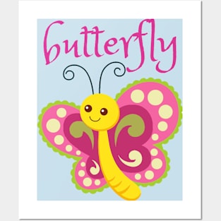 pink smiely butterfly Posters and Art